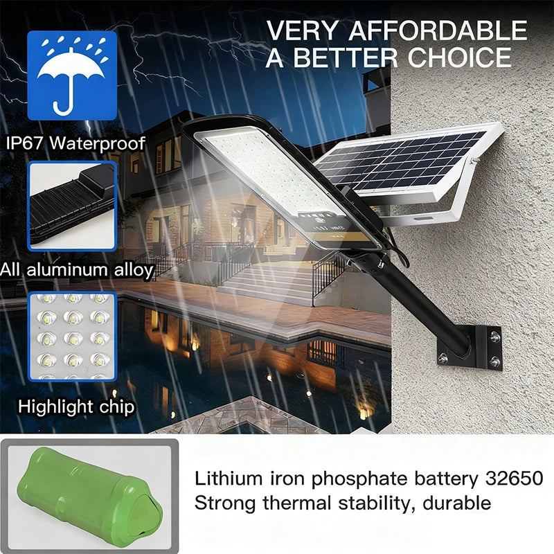 Lámpara Solar LED Monocristalina con Control Remoto - IP67 Impermeable - Luz Blanca 6500K - Para Exteriores