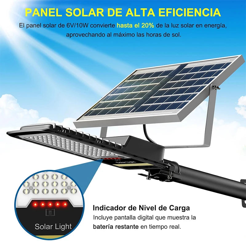 Lámpara Solar LED Monocristalina con Control Remoto - IP67 Impermeable - Luz Blanca 6500K - Para Exteriores